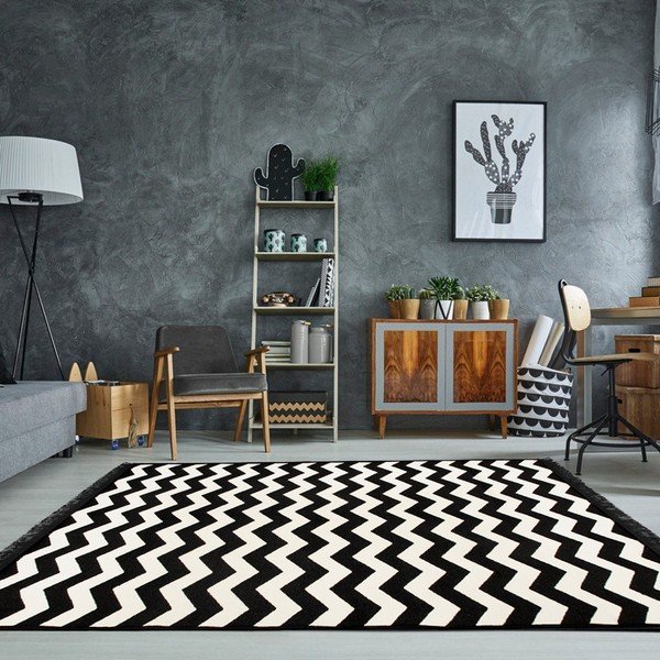 Čierno-biely obojstranný koberec Zig Zag, 140 × 215 cm-image-1