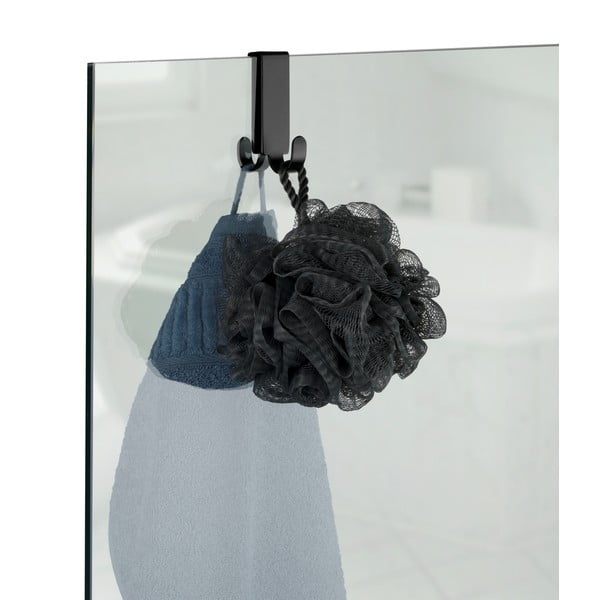 Čierny dvojstranný závesný háčik na sprchové dvere Wenko Vieste-image-1