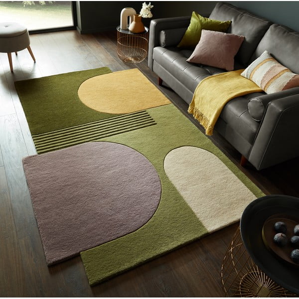Zelený ručne tkaný vlnený koberec 120x180 cm Lozenge – Flair Rugs-image-1