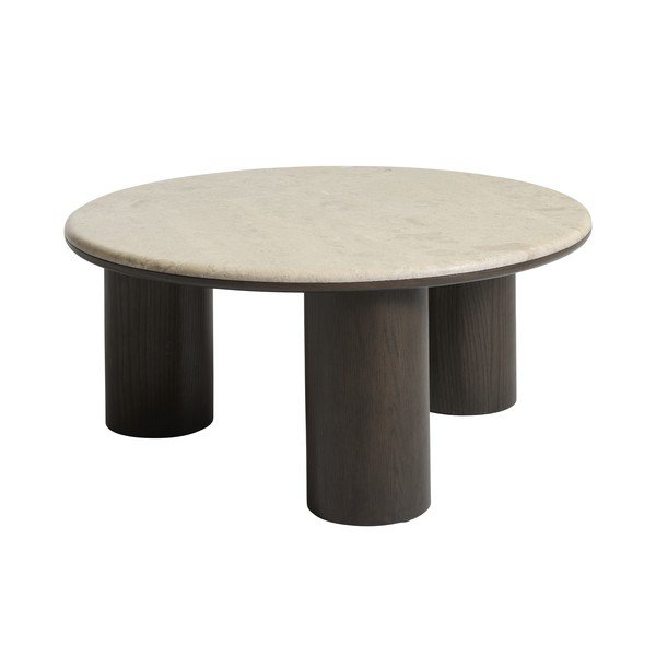 Okrúhly konferenčný stolík s mramorovou doskou v tmavo prírodnej farbe ø 90 cm Piazze – Unique Furniture