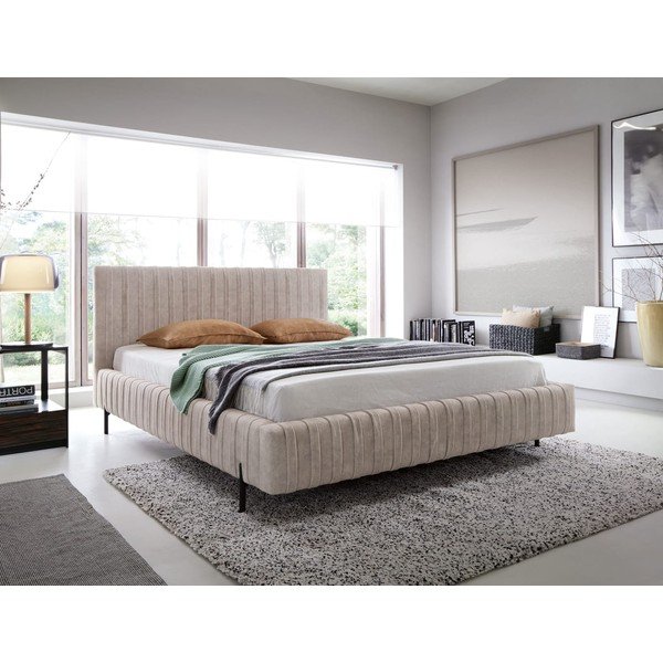 Béžová čalúnená dvojlôžková posteľ s úložným priestorom s roštom 160x200 cm Plissa – ELTAP-image-1