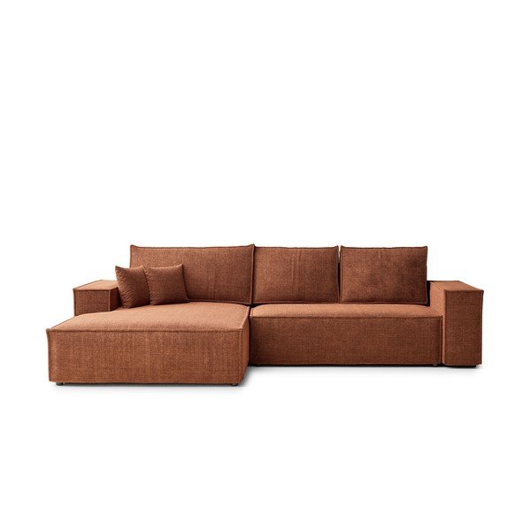 Ženilková rozkladacia/s úložným priestorom rohová pohovka v medenej farbe (ľavý roh/s leňoškou) Maze – Maison de Rêve