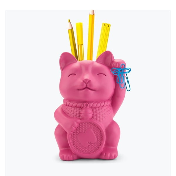 Ružový stojan na ceruzky Just Mustard Lucky Cat