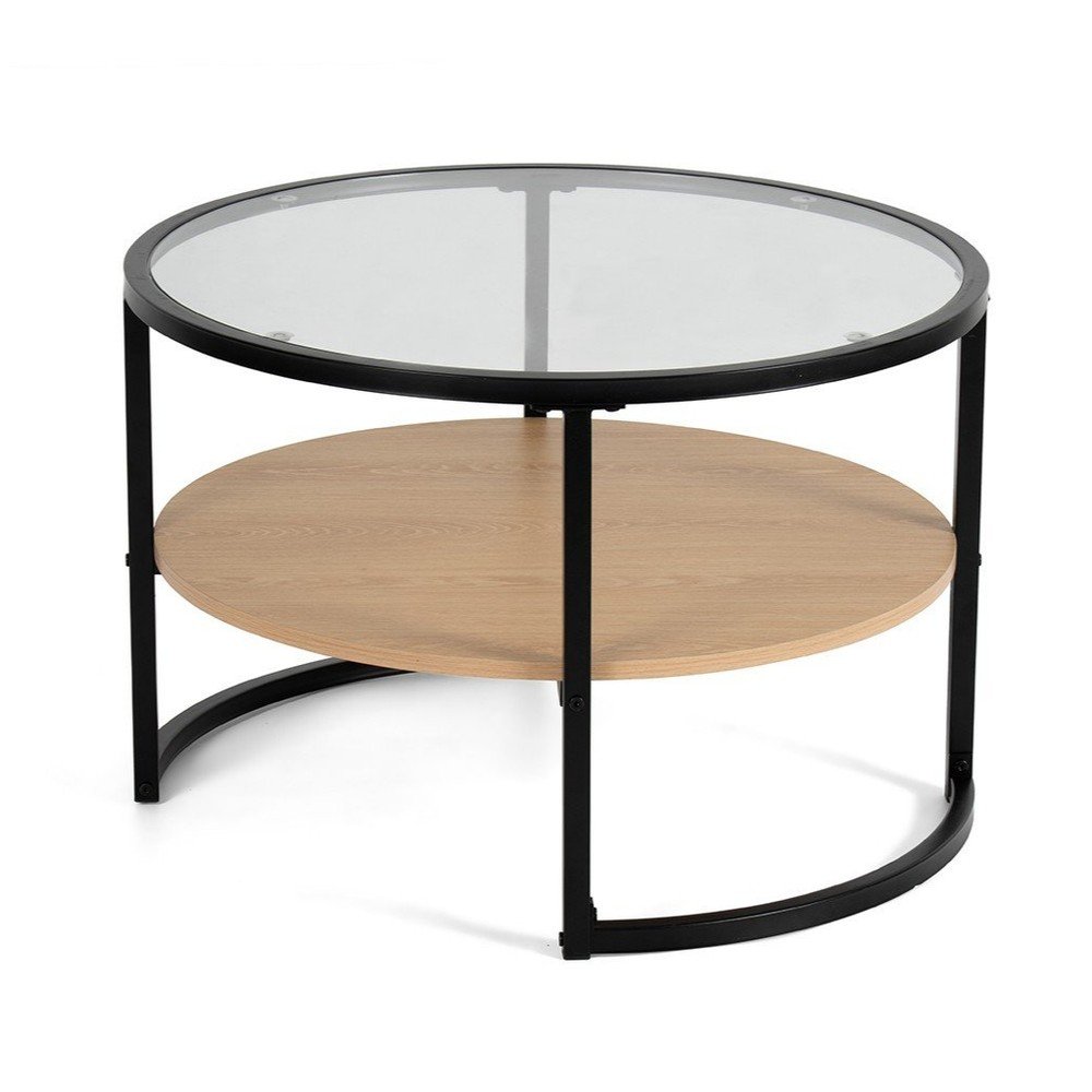 E-shop Čierny/v prírodnej farbe okrúhly konferenčný stolík v dekore duba ø 68 cm Zanu – Bonami Essentials