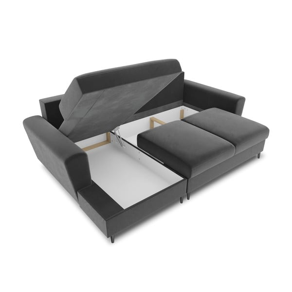 Svetlosivá zamatová rozkladacia/s úložným priestorom rohová pohovka (ľavý roh/s leňoškou) Kyoto – Cosmopolitan Design-image-3