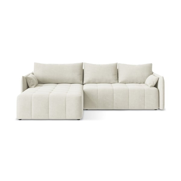 Béžová rozkladacia/s úložným priestorom rohová pohovka (ľavý roh/s leňoškou) Moku – Makamii