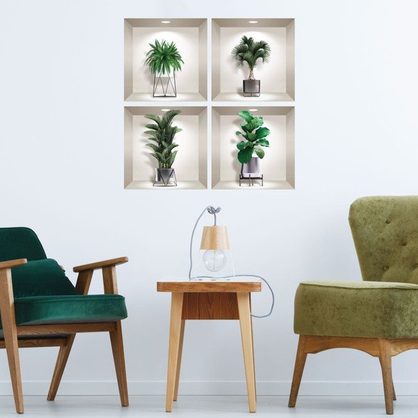 Sada 4 3D samolepiek na stenu Ambiance Indoor Plants