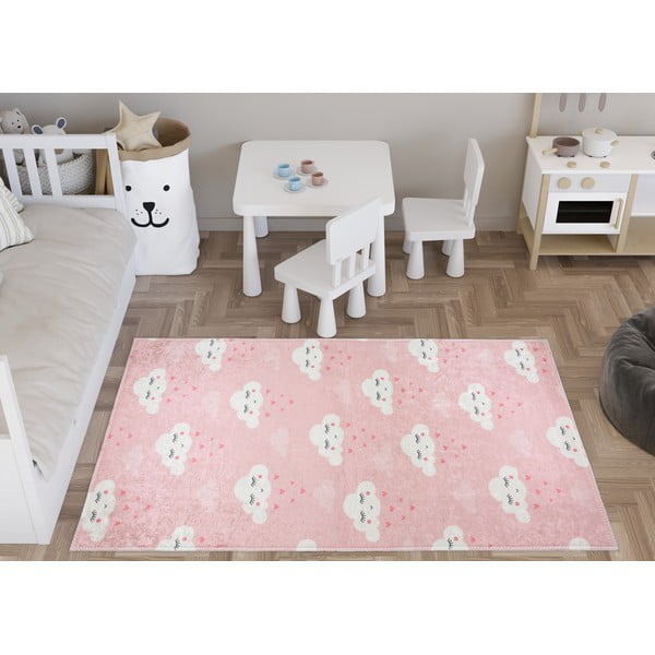 Svetloružový prateľný detský koberec 100x160 cm Pink Clouds – Vitaus-image-1