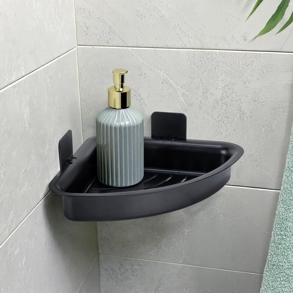 Čierna plastová kúpeľňová polička bez vŕtania Parma – Allstar-image-1