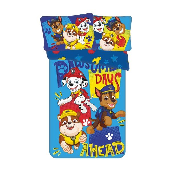 Modré bavlnené detské obliečky do postieľky 100x135 cm Paw Patrol "Pawsome days ahead" – Jerry Fabrics