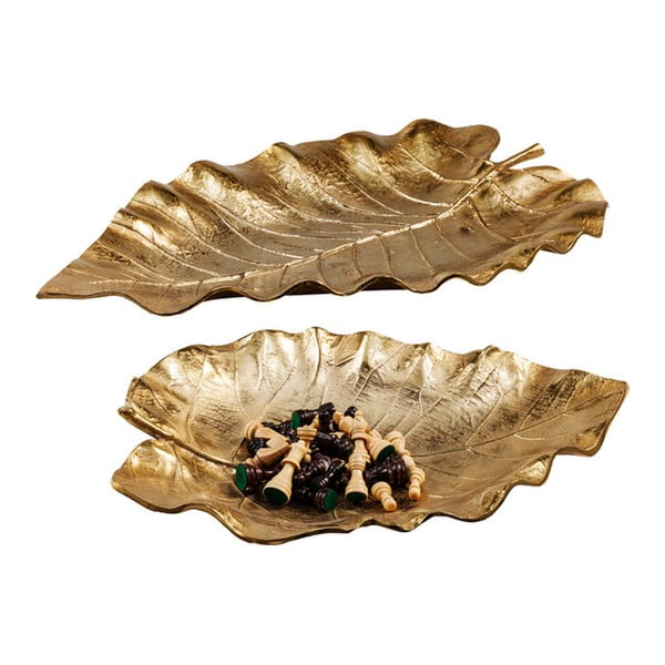 Sada 2 dekoratívnych mís zlatej farby Kare Design Leaf, 8 × 49 cm