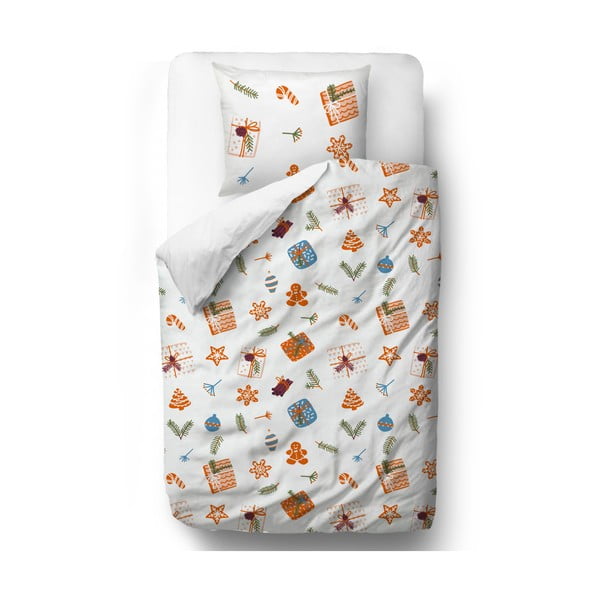 Biele/oranžové obliečky na jednolôžko z bavlneného saténu 140x200 cm Wrapped Surprise – Butter Kings