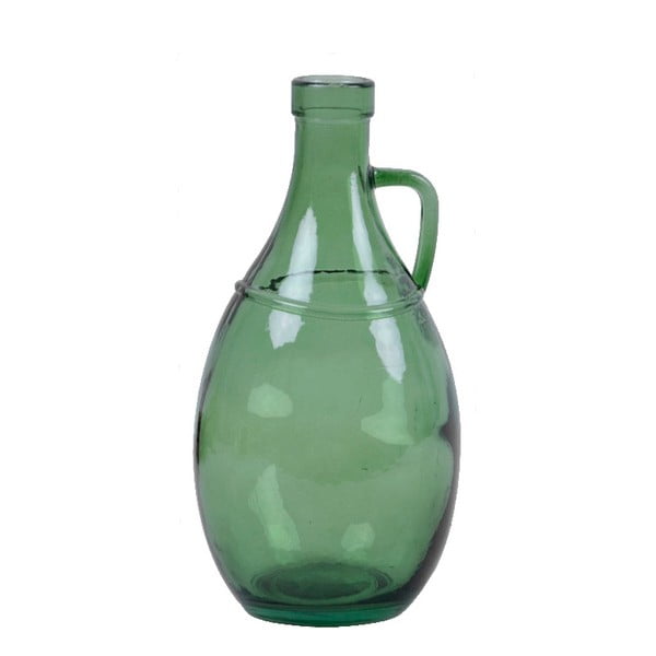 Zelená sklenená váza s uchom z recyklovaného skla Ego Dekor, výška 26 cm