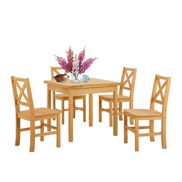 Set jedálenského stola a 4 stoličiek z borovicového dreva Støraa Marlon
