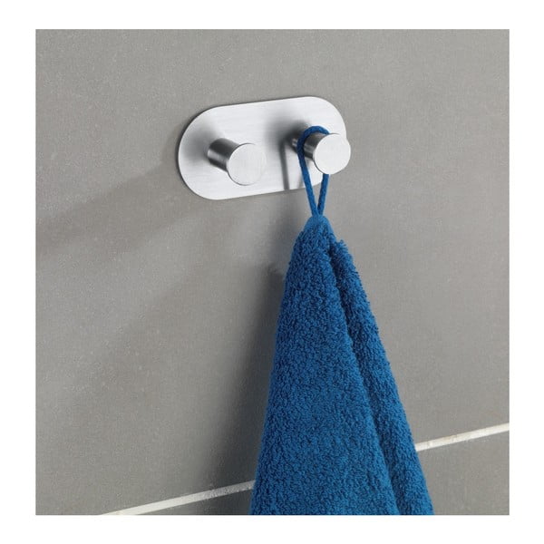 Dvojitý samodržiaci nástenný háčik v striebornej farbe Wenko Cona Duo-image-3