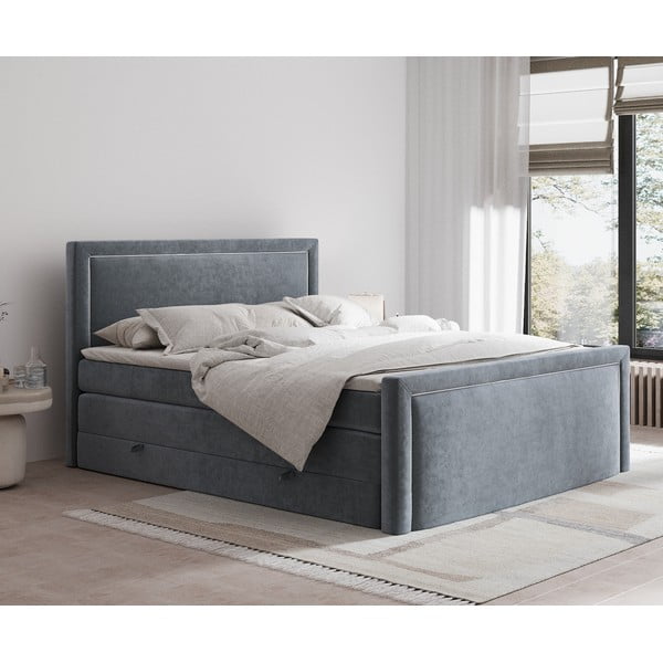 Tmavosivá boxspring posteľ s úložným priestorom 140x200 cm Lavenda – Maison de Rêve-image-1