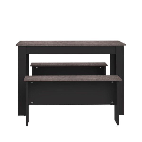 Set čierneho jedálenského stola a 2 lavíc s doskou v dekore betónu TemaHome Nice-image-3