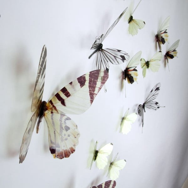 Sada 18 bielych adhezívnych 3D samolepiek Ambiance Butterflies Chic