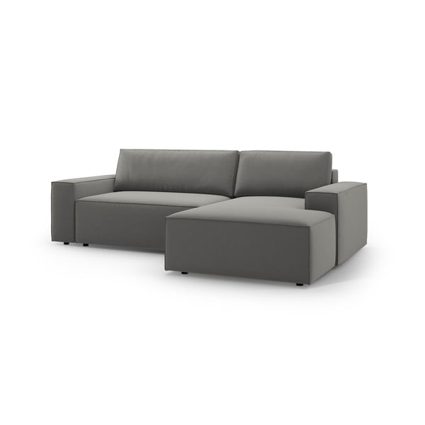 Svetlosivá zamatová rozkladacia/s úložným priestorom rohová pohovka (pravý roh/s leňoškou) Jodie – Micadoni -image-2