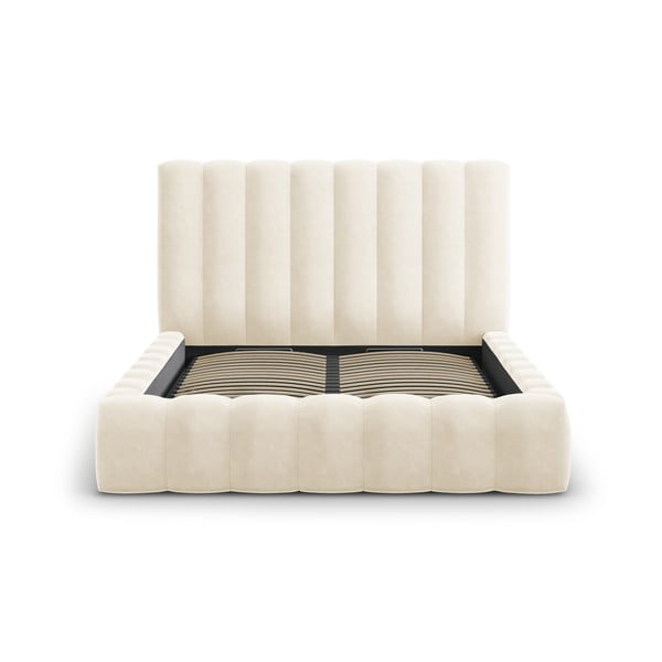 Béžová čalúnená dvojlôžková posteľ s úložným priestorom s roštom 180x200 cm Kelp - Micadoni Home-image-2