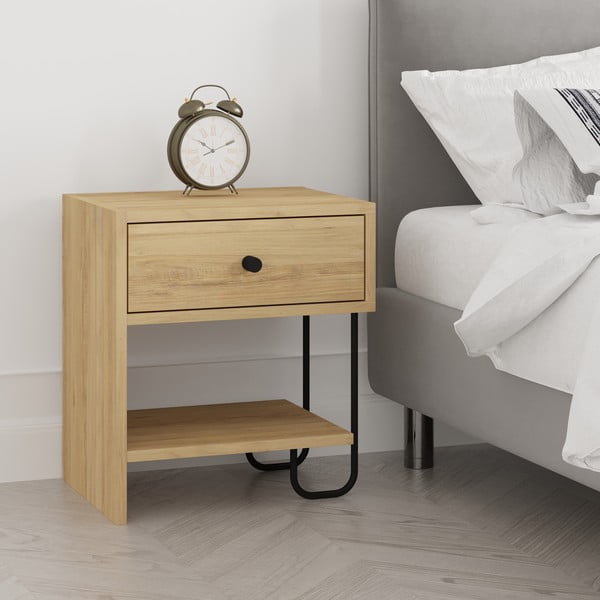Nočný stolík v dekore duba s poličkami v prírodnej farbe Saturne – Marckeric-image-2