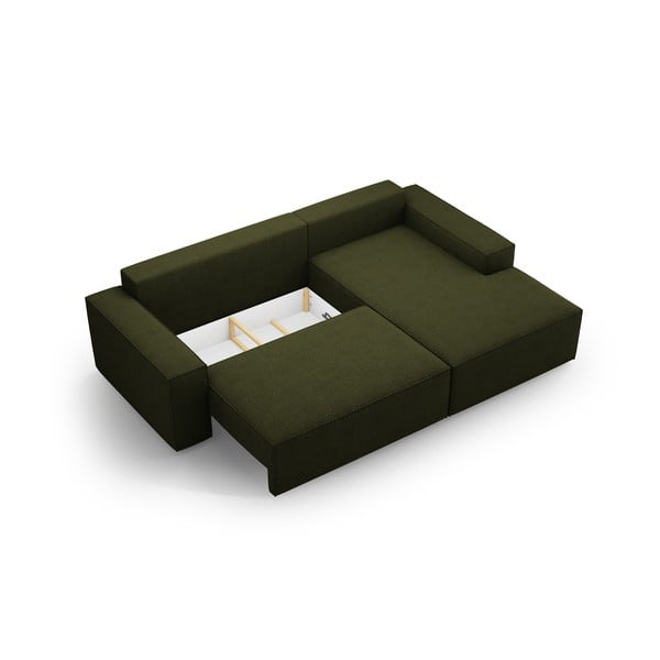 Tmavozelená rozkladacia rohová pohovka z textílie bouclé (pravý roh) Jodie – Micadoni Home-image-4