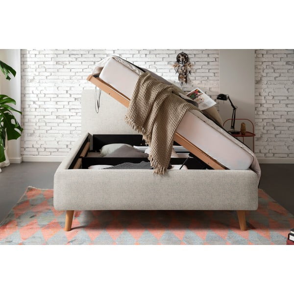 Béžová čalúnená dvojlôžková posteľ s úložným priestorom s roštom 140x200 cm Mattis – Meise Möbel-image-3