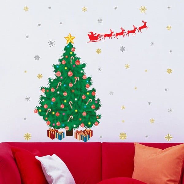 Samolepka na stenu Walplus Santas Sleigh Christmas Tree