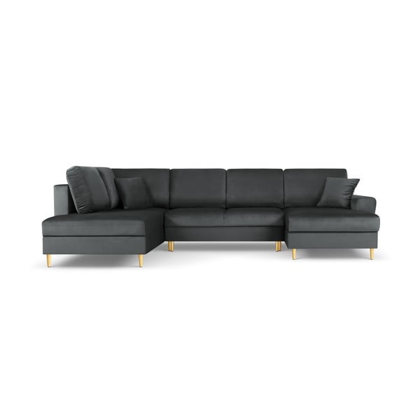 Tmavosivá zamatová rozkladacia/s úložným priestorom rohová pohovka (ľavý roh/do "U") Kyoto – Cosmopolitan Design