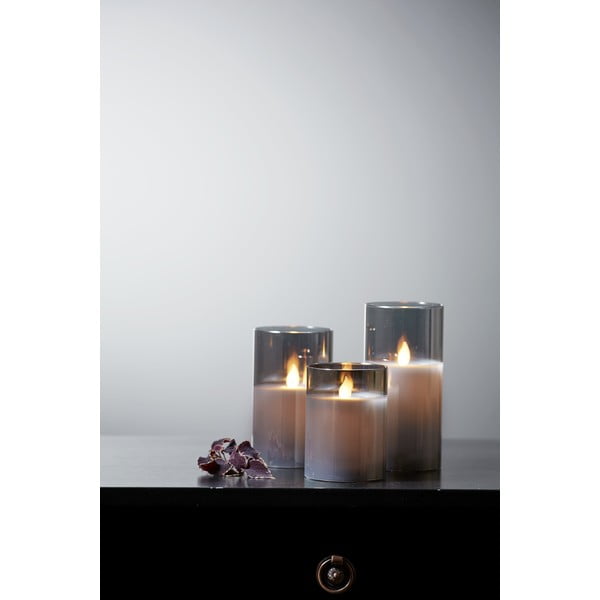 Sivá LED vosková sviečka v skle Star Trading M-Twinkle, výška 15 cm-image-4