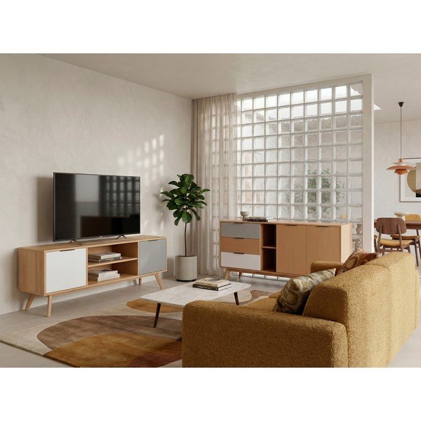 TV stolík z borovicového dreva v prírodnej farbe 140x53 cm Elfa - Marckeric-image-3