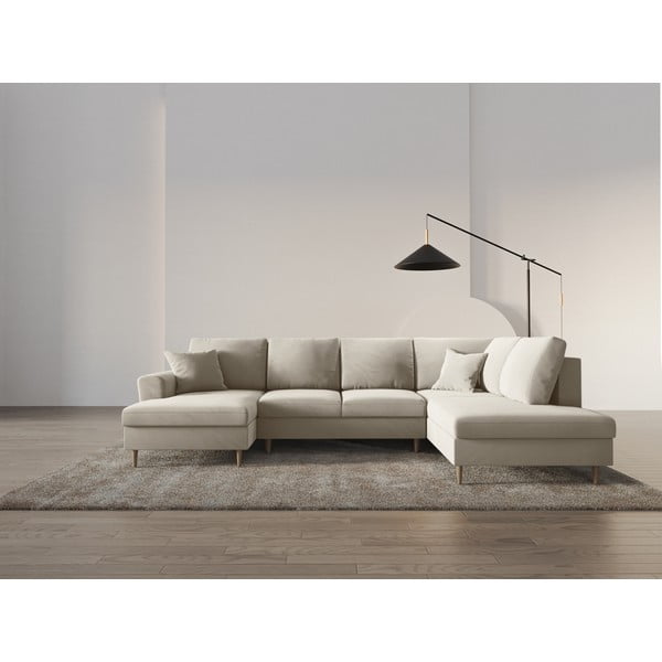 Béžová zamatová rozkladacia/s úložným priestorom rohová pohovka (pravý roh/do "U") Kyoto – Cosmopolitan Design-image-2