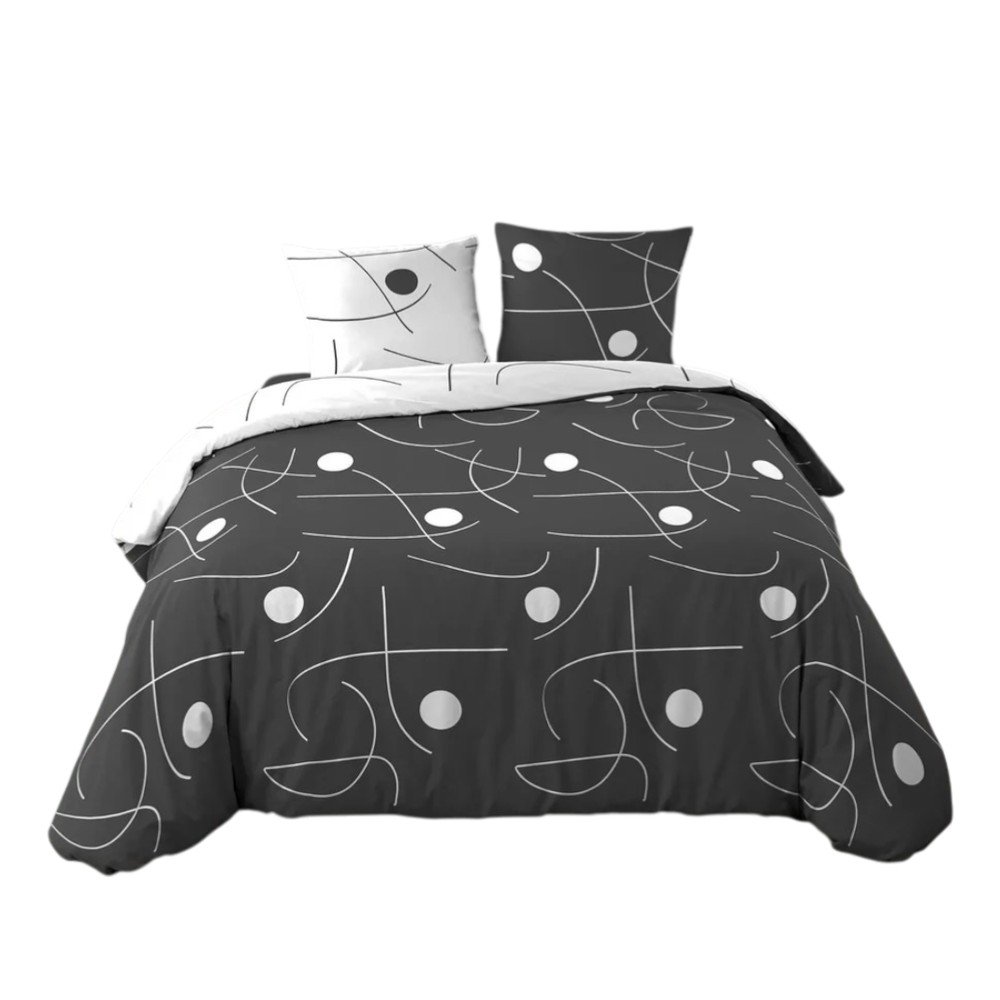 E-shop Biele/tmavosivé 3-dielne obliečky na dvojlôžko/predĺžené z mikrovlákna 240x220 cm Sonate – douceur d'intérieur