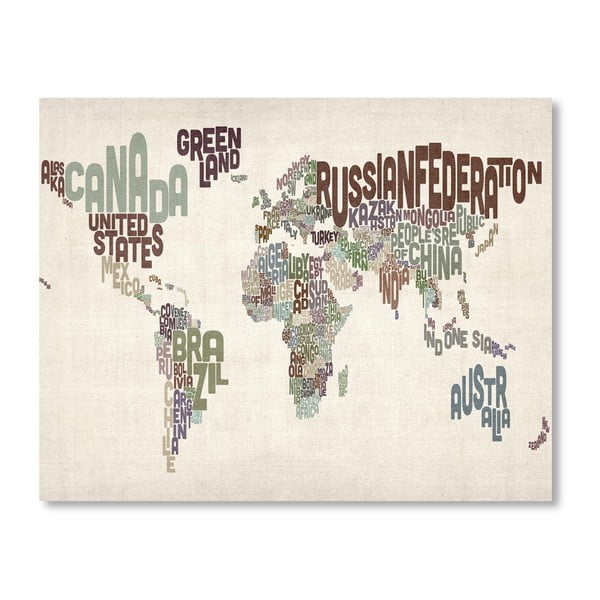 Plagát s hnedo-sivou mapou sveta Americanflat Letters, 60  ×   42 cm
