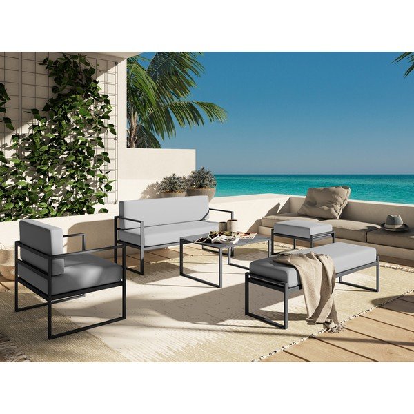 Sivé vonkajšie kreslo v čiernom ráme Calme Jardin Nicea-image-1