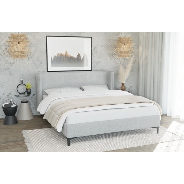 Sivá čalúnená jednolôžková posteľ s roštom 90x200 cm Basti – Ropez-image-1