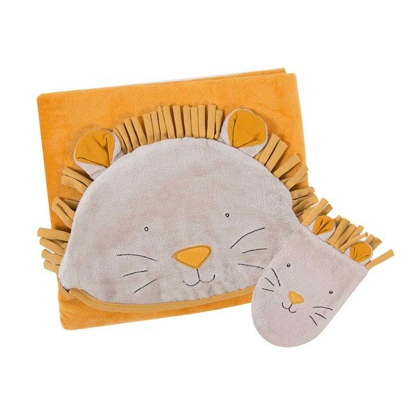 Súprava žltej bavlnenej detskej osušky s kapucňou a žinky 80x114 cm Sous mon Baobab – Moulin Roty-image-1