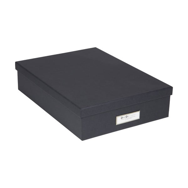 Tmavosivý úložný box s menovkou na dokumenty Bigso Box of Sweden Oskar, veľkosť A4