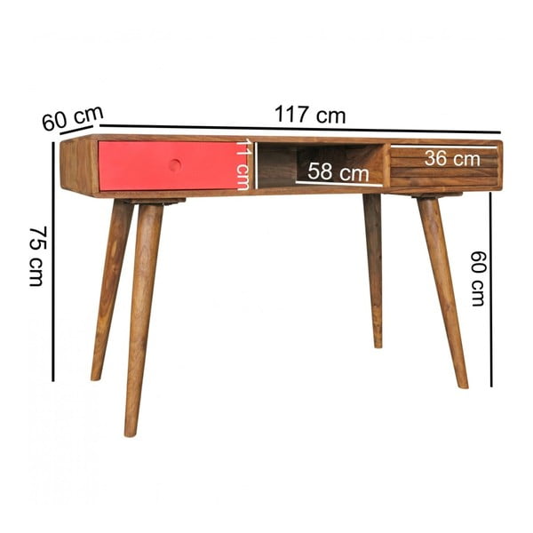Pracovný stôl s červenou zásuvkou z masívneho sheeshamového dreva Skyport REPA-image-4
