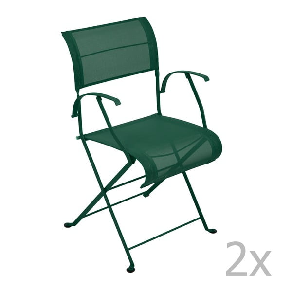 Sada 2 zelených skladacích stoličiek s opierkami na ruky Fermob Dune