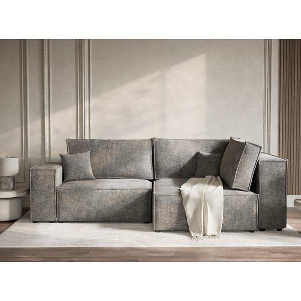 Sivá ženilková rozkladacia/s úložným priestorom rohová pohovka (pravý roh/do L) Tonga – Maison de Rêve-image-1