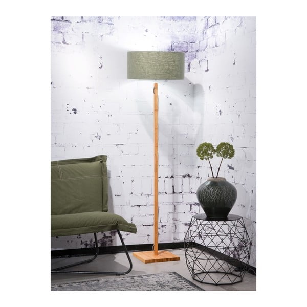 Stojacia lampa so zeleným tienidlom a konštrukciou z bambusu Good&Mojo Fuji-image-1