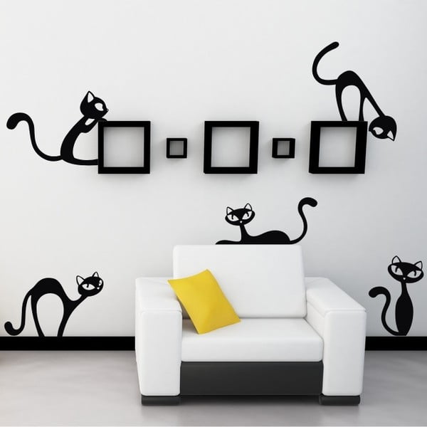 Samolepka na stenu Veľké nezbedné mačky, čierna