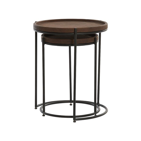 Kožené okrúhle odkladacie stolíky v súprave 2 ks ø 53 cm Jairo - Light & Living-image-2