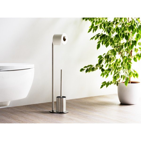 Stojan na toaletný papier so štetkou z nehrdzavejúcej ocele v matne striebornej farbe Levante – Wenko-image-1