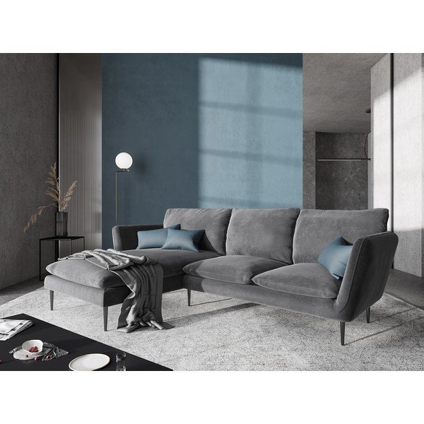 Svetlosivá zamatová rohová pohovka Mazzini Sofas Acacia, ľavý roh-image-1