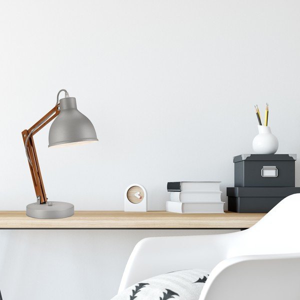 Sivo-hnedá stolová lampa s kovovým tienidlom (výška 44 cm) Marcello – LAMKUR-image-2