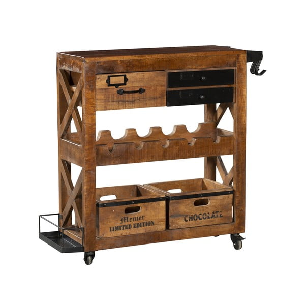 Vinotéka z mangového dreva v prírodnej farbe počet fliaš 5, 100x92x30 cm Ravi – Interia Home & Living