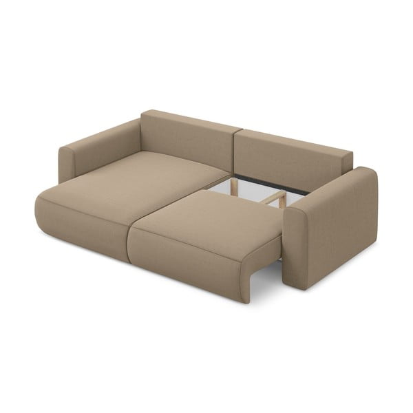 Svetlohnedá zamatová rozkladacia/s úložným priestorom rohová pohovka (ľavý roh/s leňoškou) Kapua – Makamii-image-4