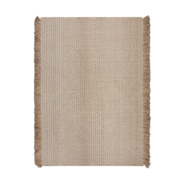 Béžový ručne tkaný koberec s prímesou vlny 120x170 cm Rene Fringed Ribbed – Flair Rugs